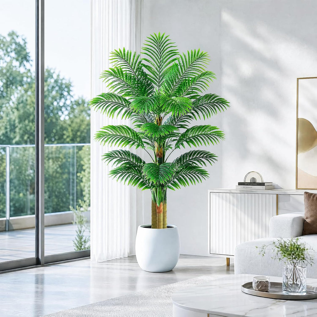 Artificial Golden Cane Palm Tree 6FT, Fake Palm Trees in White Pot