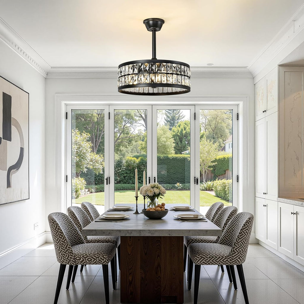 Black Caged Ceiling Fan with Light and Remote 19 Inch Modern Crystal Fandelier Ceiling Fan with Light Semi Flush