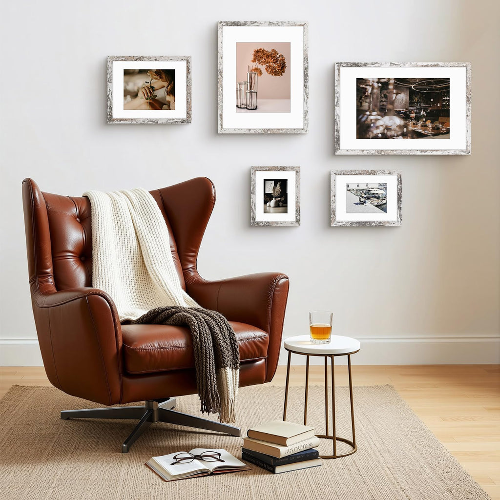 16x24 Frame with Mat for 12x18, Real Distressed White