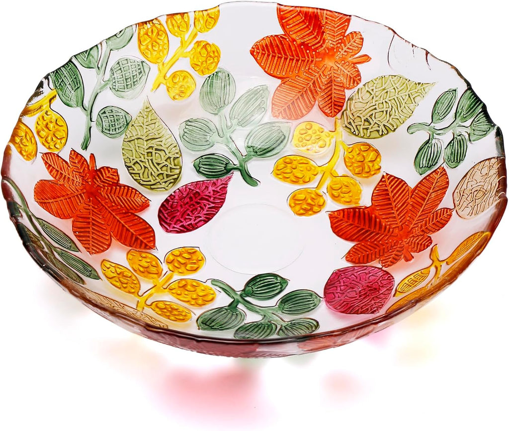 Large Hand Painted Colorful Crystal Glass Decorative Bowl.