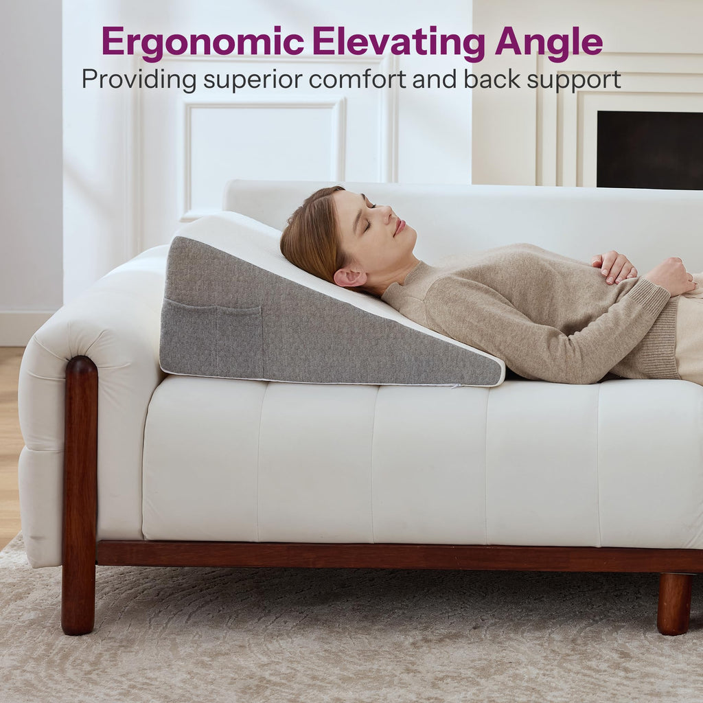 Wedge Pillow with Foam Top for Sleeping, Reading and Rest, 8 Inch Elevated Support Triangle Bed Pillow for Legs and