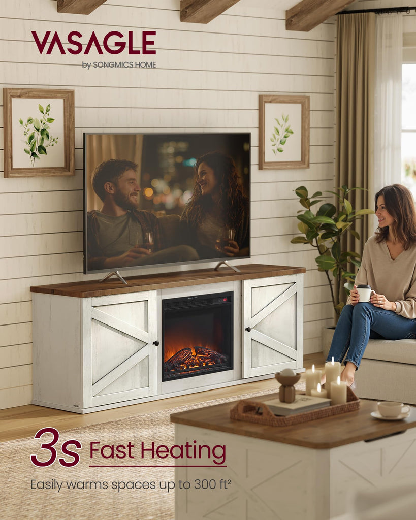 Fireplace TV Stand, Farmhouse Entertainment Center for 80'' TV