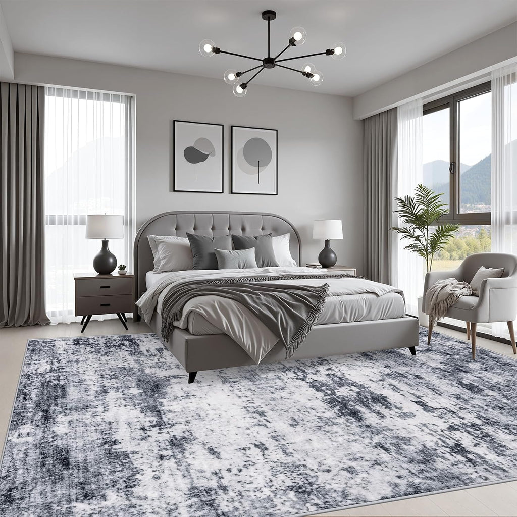 5x7 Area Rug Living Room: Modern Washable Indoor Soft Carpet Grey