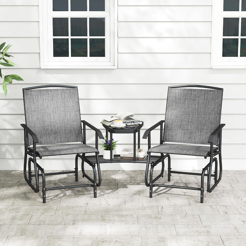 Patio 2 Person Swing Glider Chair, Outdoor Double Rocking Chair W/Center Table & Umbrella Hole, Reinforced Steel