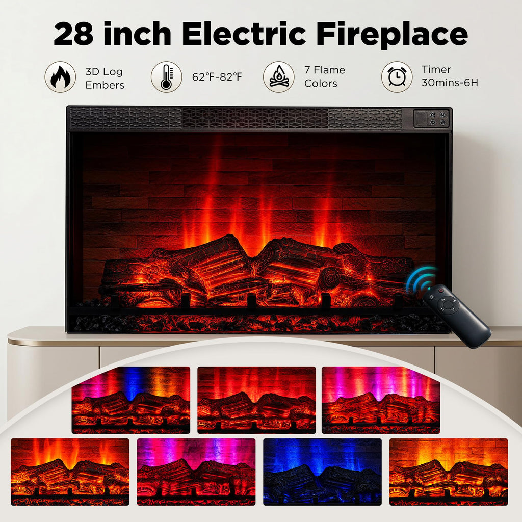 70" Farmhouse TV Stand with 28" Fireplace, Rustic Black