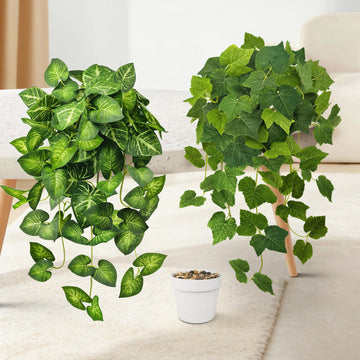 2 Pack Artificial Hanging Plants with White Pots 26.8''