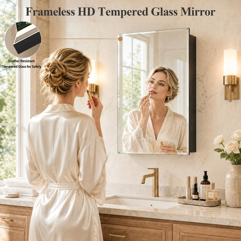 16x24 Frameless Aluminum Medicine Cabinet with Beveled Mirror