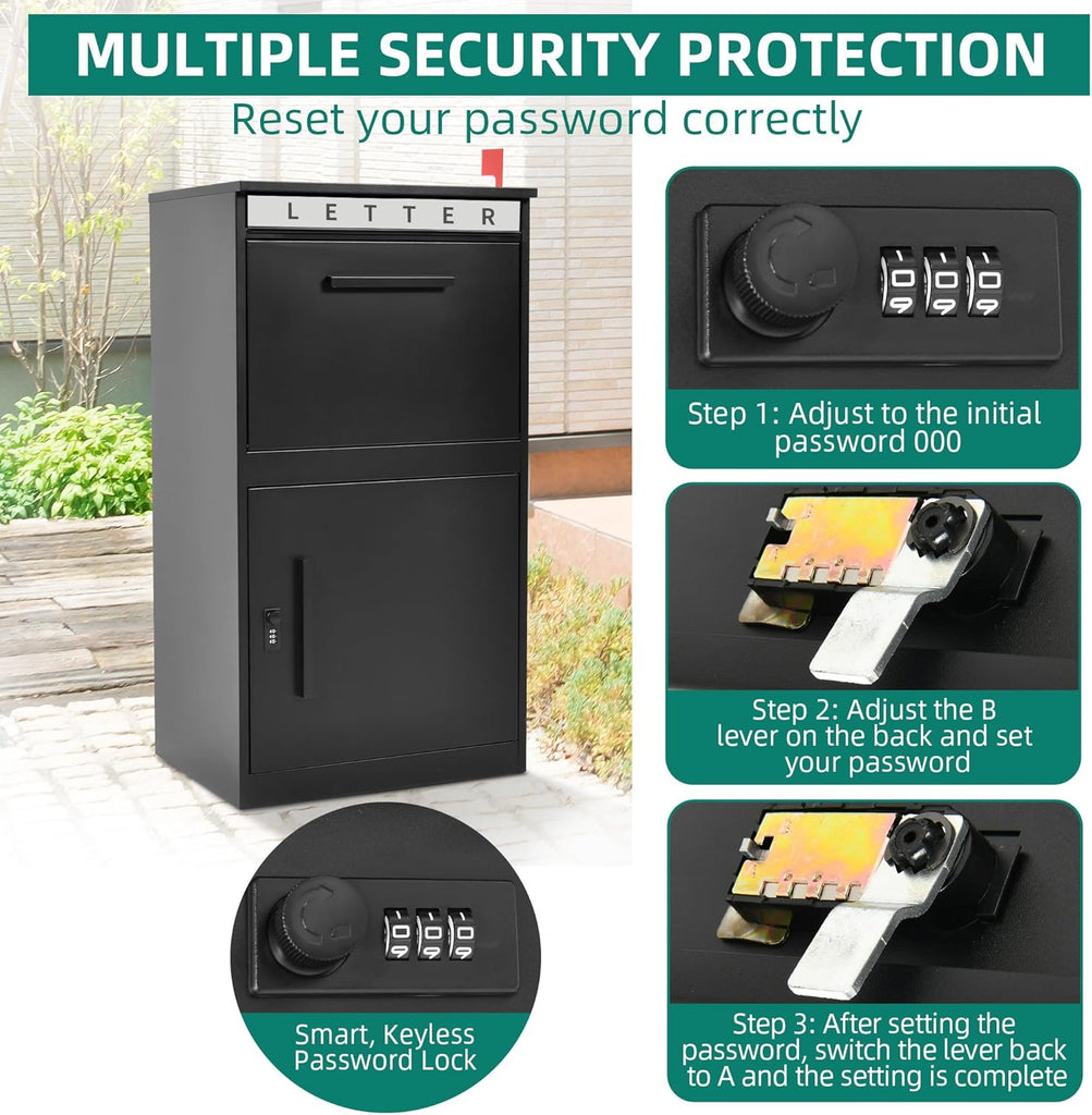 35" H Package Delivery Boxes with Mail Slot, Sliding & Password Lock Door, 19" x 15.8" x 35" Anti-Theft Parcel Drop Box