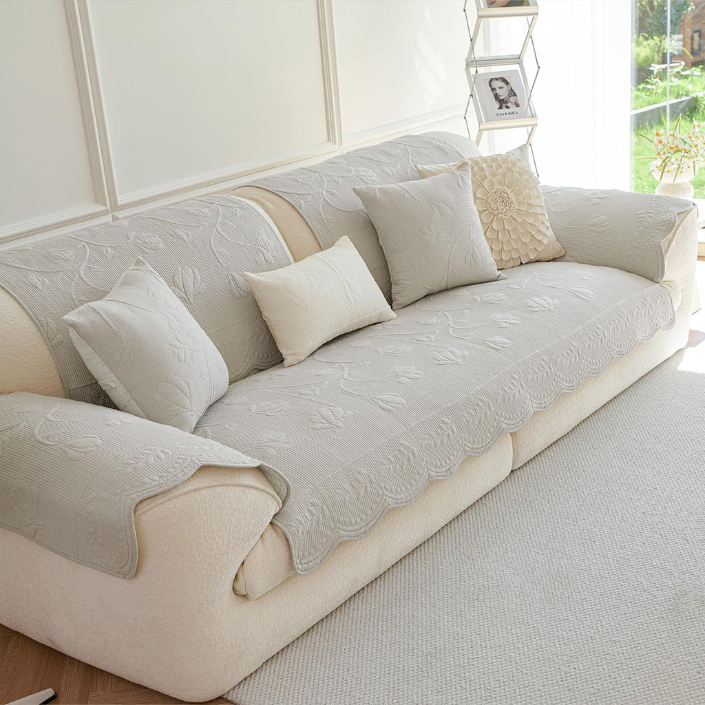 Couch Covers for Sofa Cotton Quilted Sofa Covers for Sectional Sofa(Khaki, 27.6"x27.6")