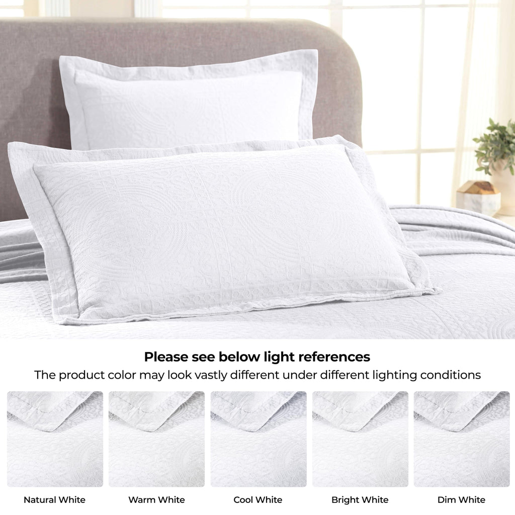 Cotton Bedspread, Jacquard Woven Matelasse Bedding, King, Ivory