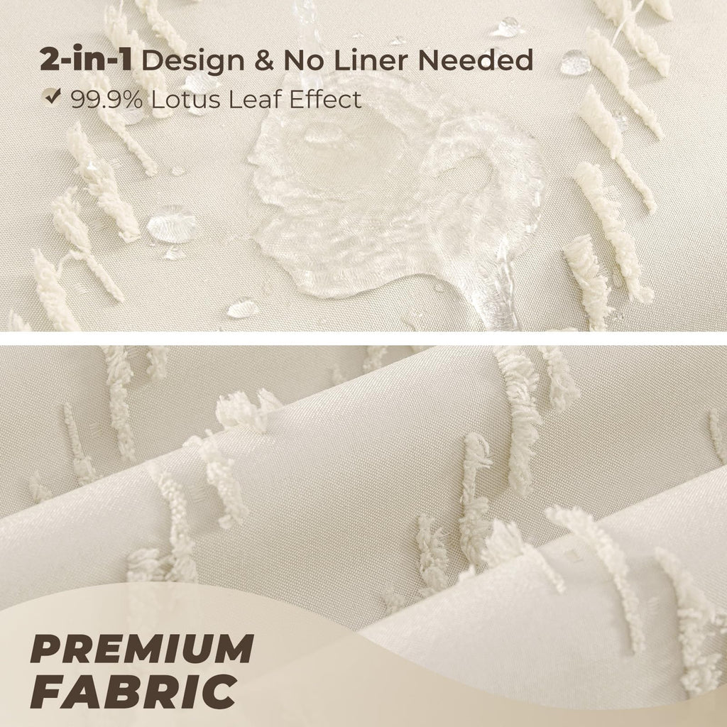 Cream Boho Fabric Shower Curtain 54 x 78 Inches