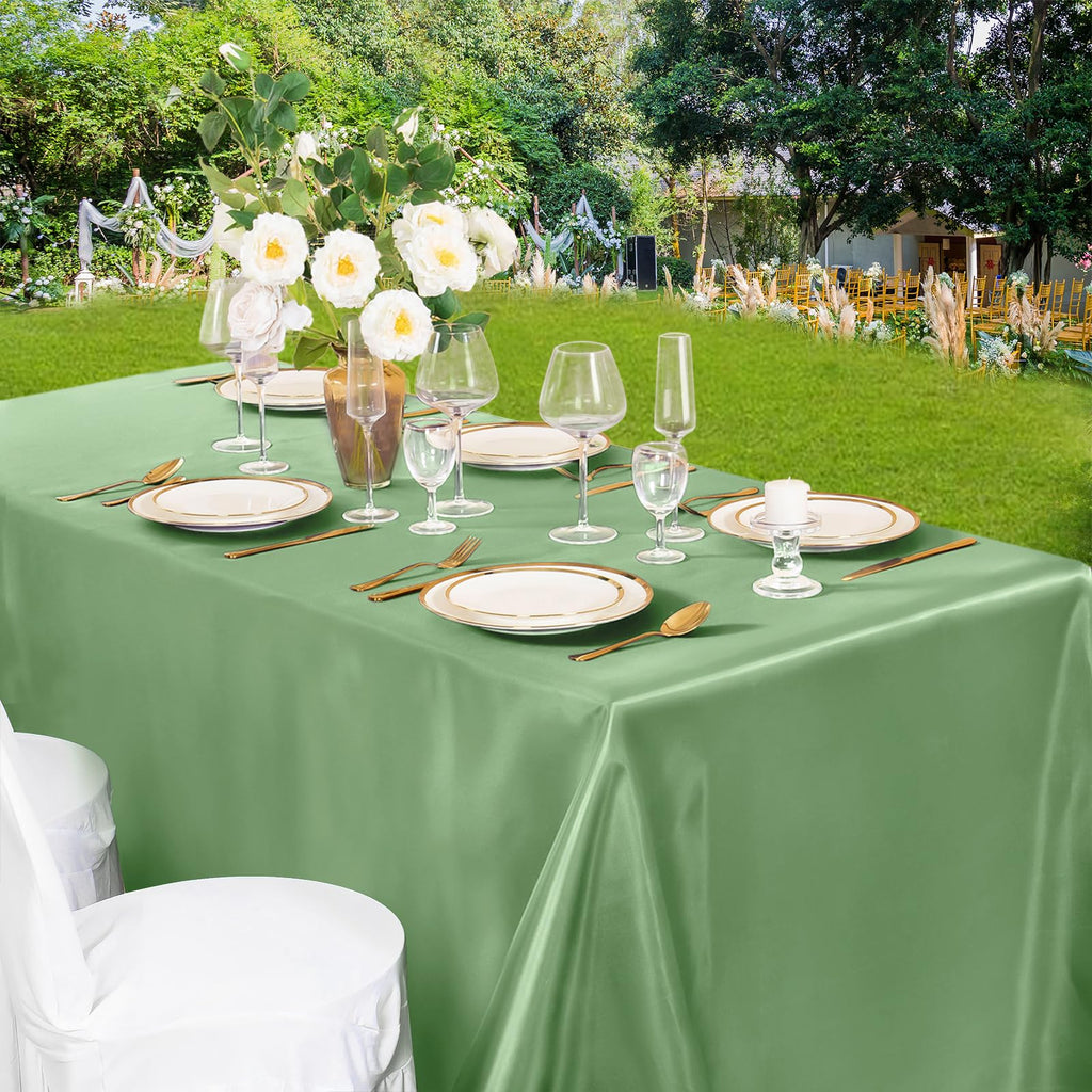 2 Pack Sage Green Satin Tablecloth 60 x 102 Inches