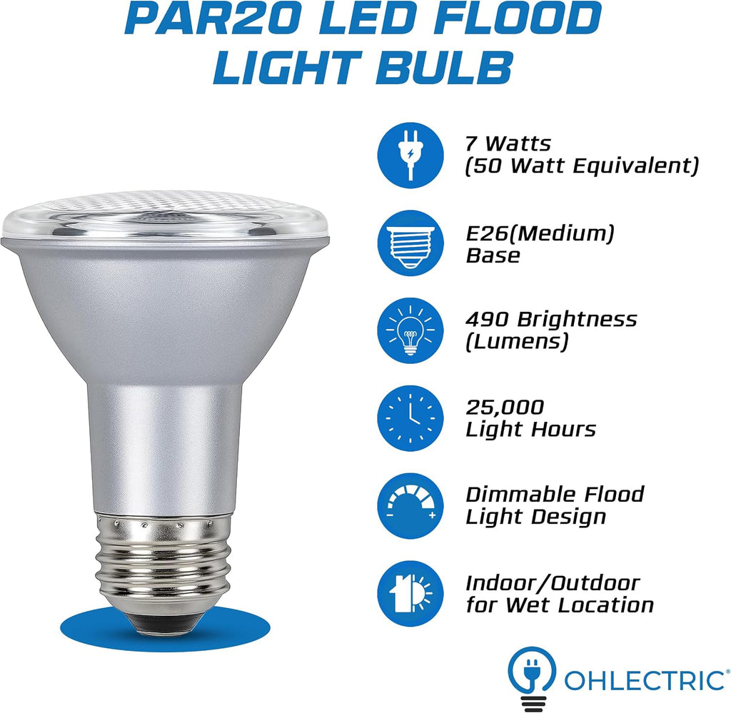 PAR20 LED Bulbs 7W, 50W Equivalent, 3000K, Dimmable, 4-Pack
