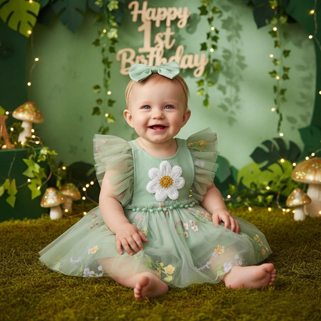 Fairy Dress Newborn Infant Baby Girls 1st First Birthday Cake Smash Outfit Party Floral Embroidery Tulle Princess