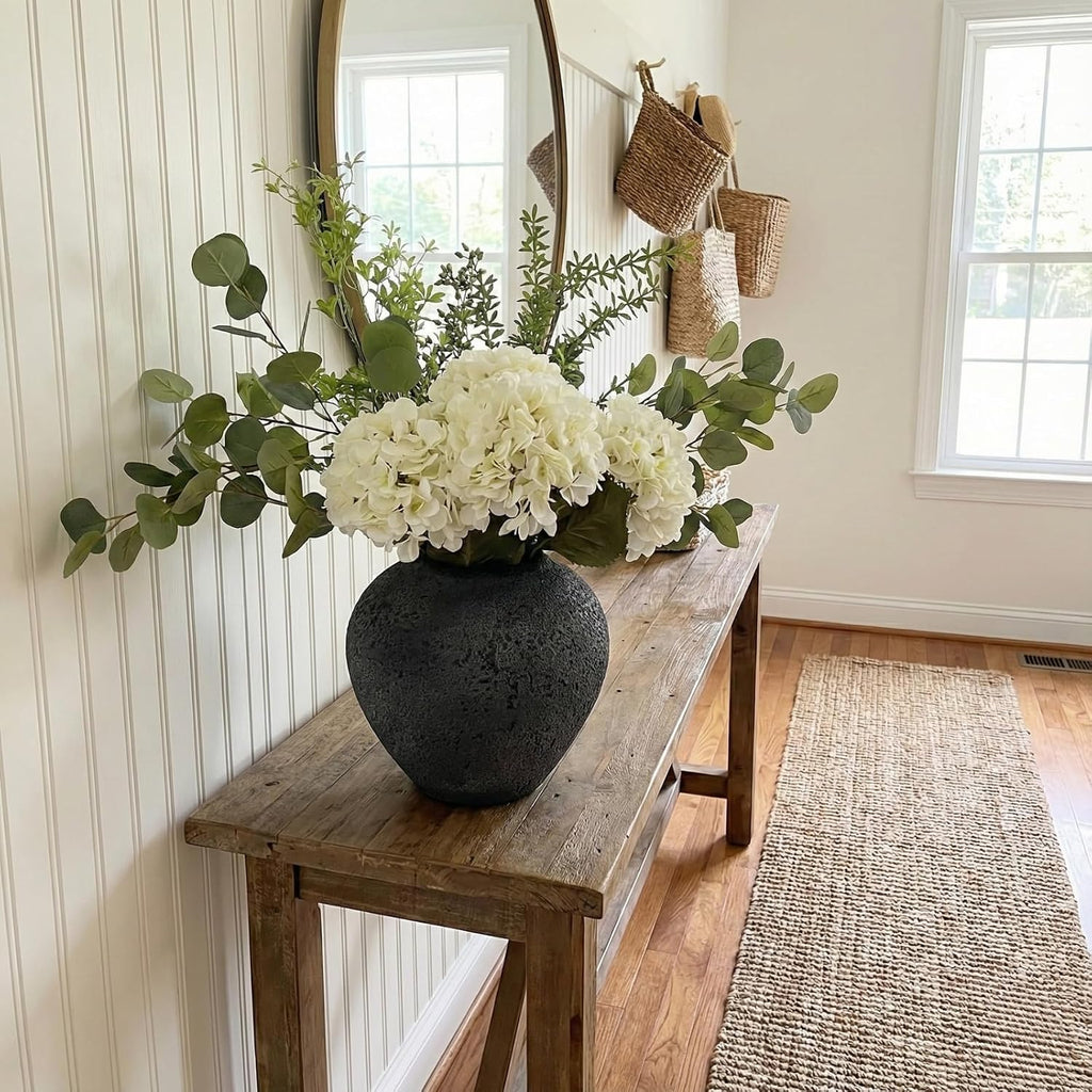 Faux Arrangement - Eucalyptus & White Hydrangea Flowers, Large Artificial Floral Greenery Centerpieces for Tables - Set of 9
