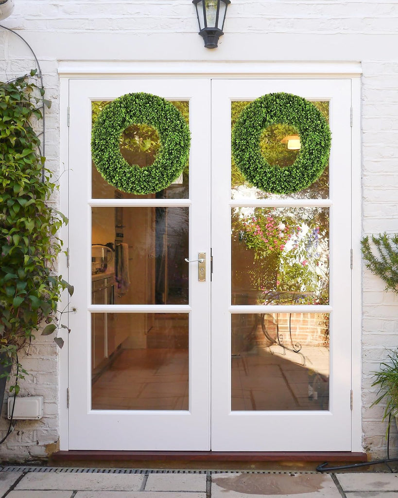 19''Boxwood Wreaths for Front Door,Artificial Spring Wreaths for Farmhouse Wedding Green Year Round Indoor Outdoor