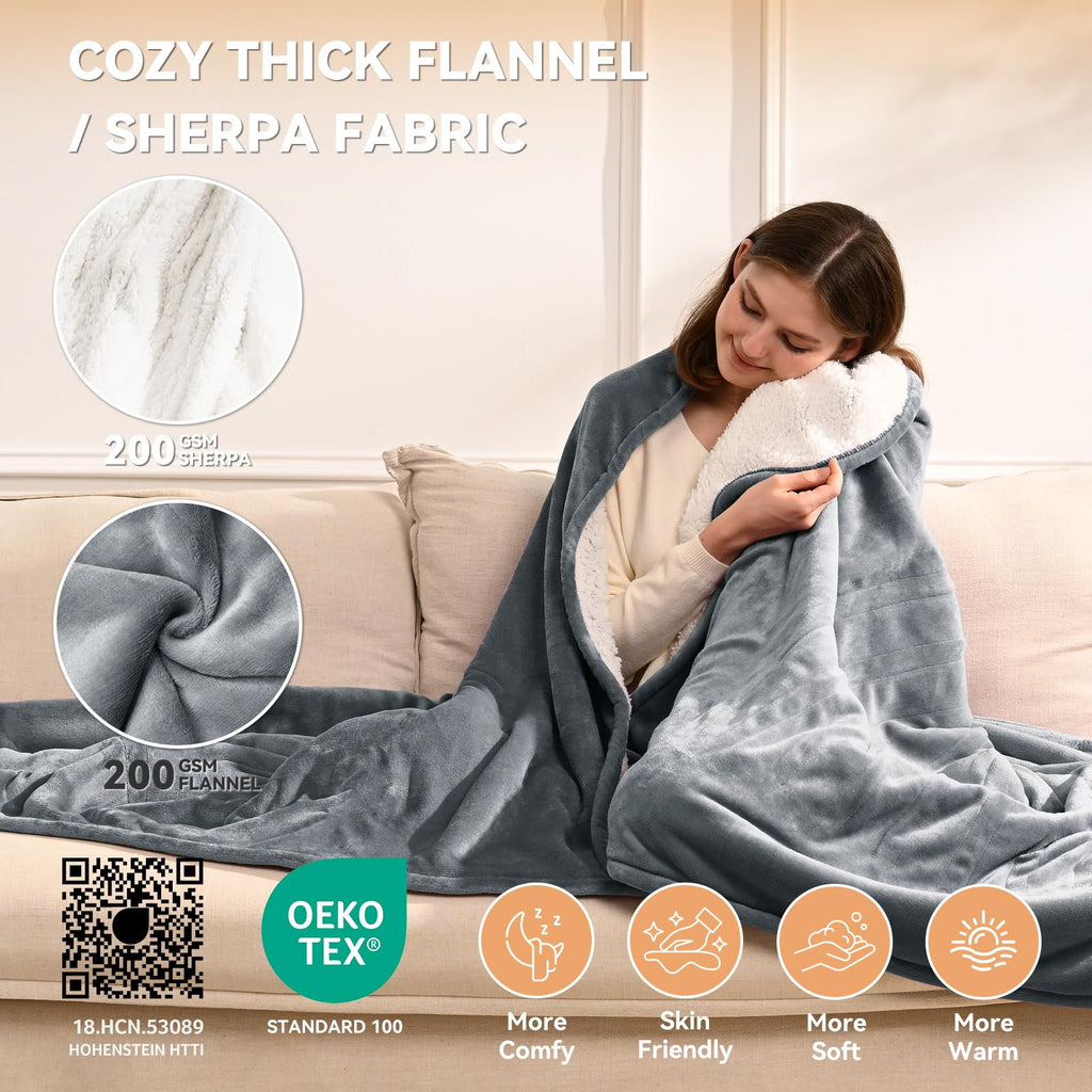 Heated Electric Blanket Queen Size 84"x90" Heating Blanket with Dual Control 9 Heating Levels 10 Timer Modes Auto