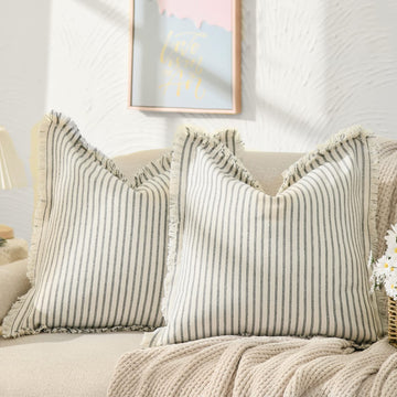 Throw Pillow Covers 26x26 Set of 2 Striped Pillow Covers with Fringe Chic Cotton Decorative Euro sham Pillows Square