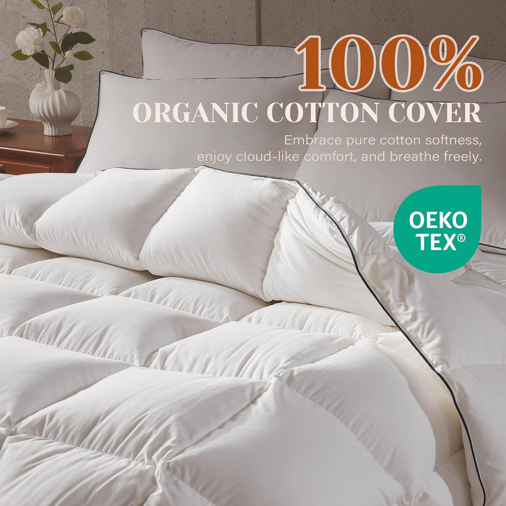Goose Feather Down Fiber Cotton Comforter Queen, Ultra-Soft Duvet Insert, Hotel Collection White Qui