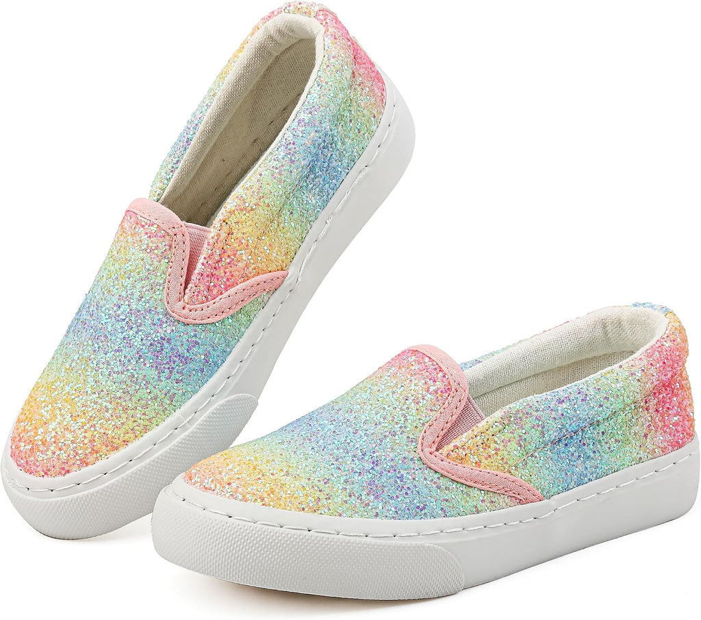 Kids Sneakers Glitter Slip on Walking Running Canvas Shoes Girls