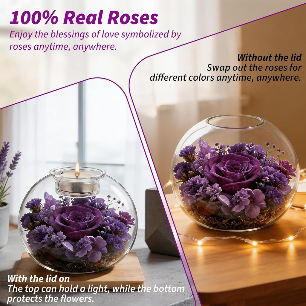 Preserved Rose in Glass Dome with 18 Scented Candles Gift Set for Women