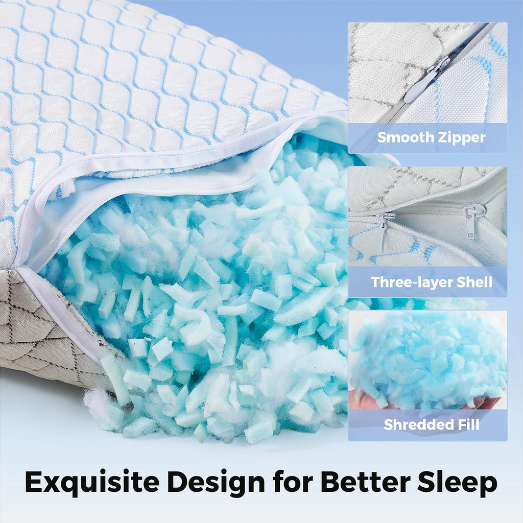 King Size Pillows Set of 2, Shredded Memory Foam Pillows, Cooling Pillow King 2 Pack, Foam Pillow for Sleeping