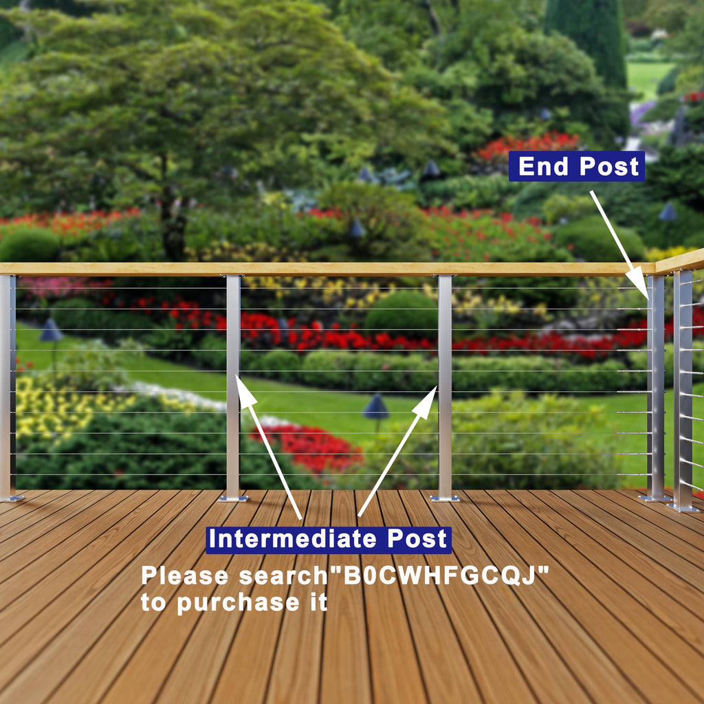 2 Pack Stainless Steel Cable Railing Post(2"×2") with 1/8 Cable Railing Kit, Level drilled (2, Silvery, 36 inch)