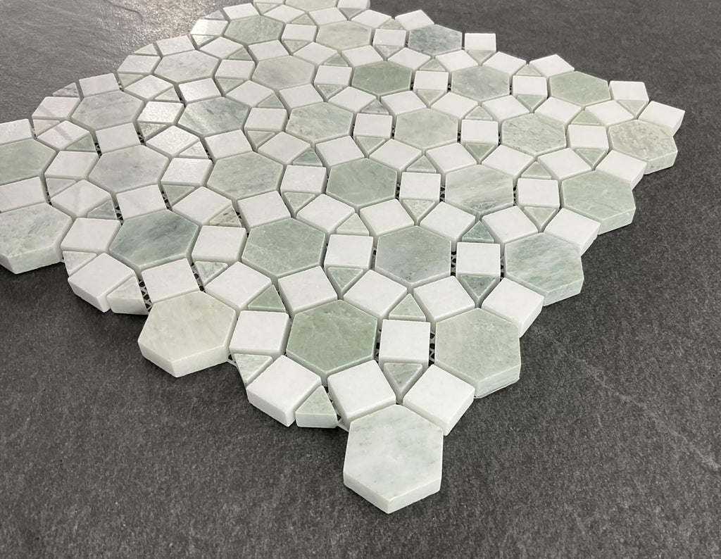 Ming Green Marble and Thassos White Novelty Mosaic Wall & Floor Tile (10 Sheets)