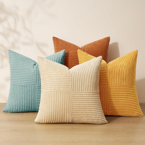 Decorative Teal Orange Throw Pillow Covers Set of 4,Boho Pillow Covers Soft and Cozy Velvet Double-Sided Designs,Mix