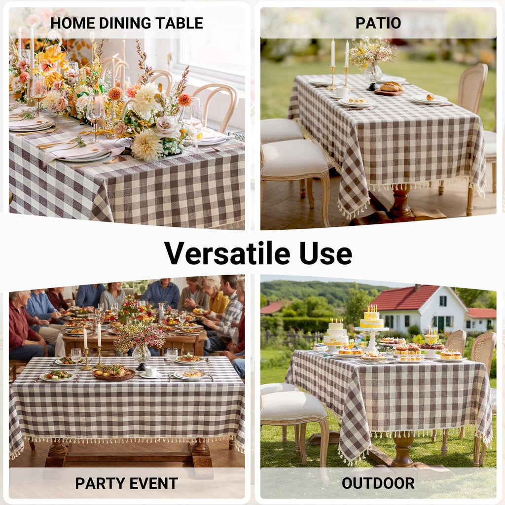 Checkered Tablecloth Rectangle Cotton Linen Gingham Table Cloth with Tassel Washable Wrinkle Free Heavy Duty Buffalo