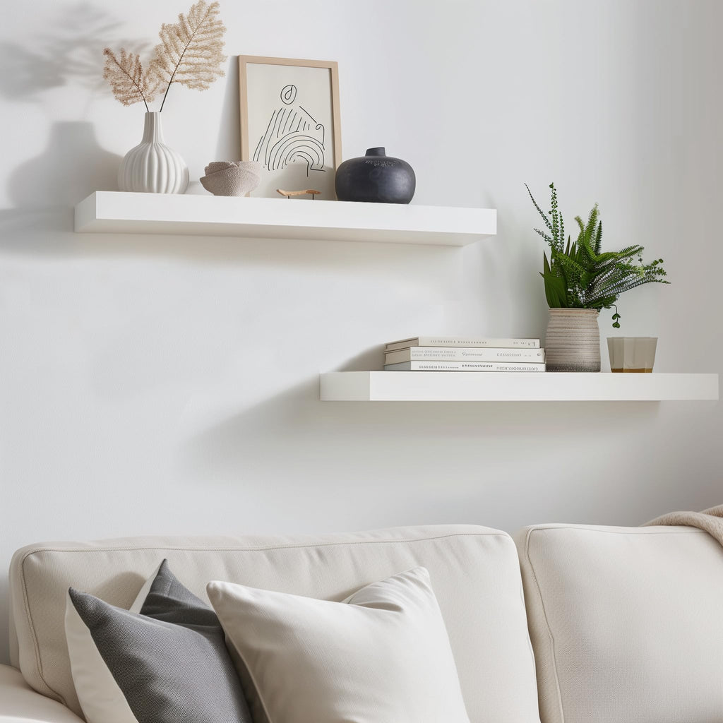 24in White Floating Shelves for Wall, Set of 2, Home Decor