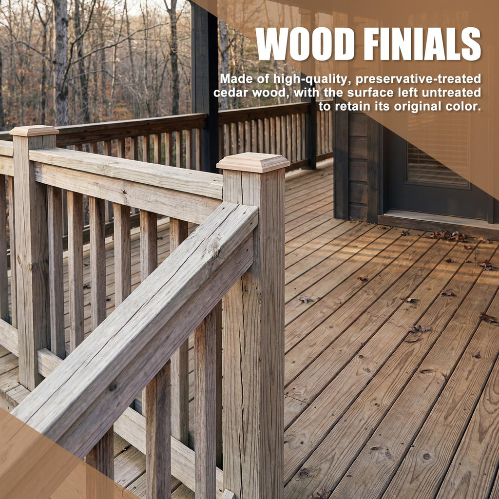 2 Pcs 6 x 6''/ 5 x 5'' Wood Newel Post Cap Pyramid Design Fence Cedar Top Post Cap for 5 Inch/ 6 Inch Fence Topper