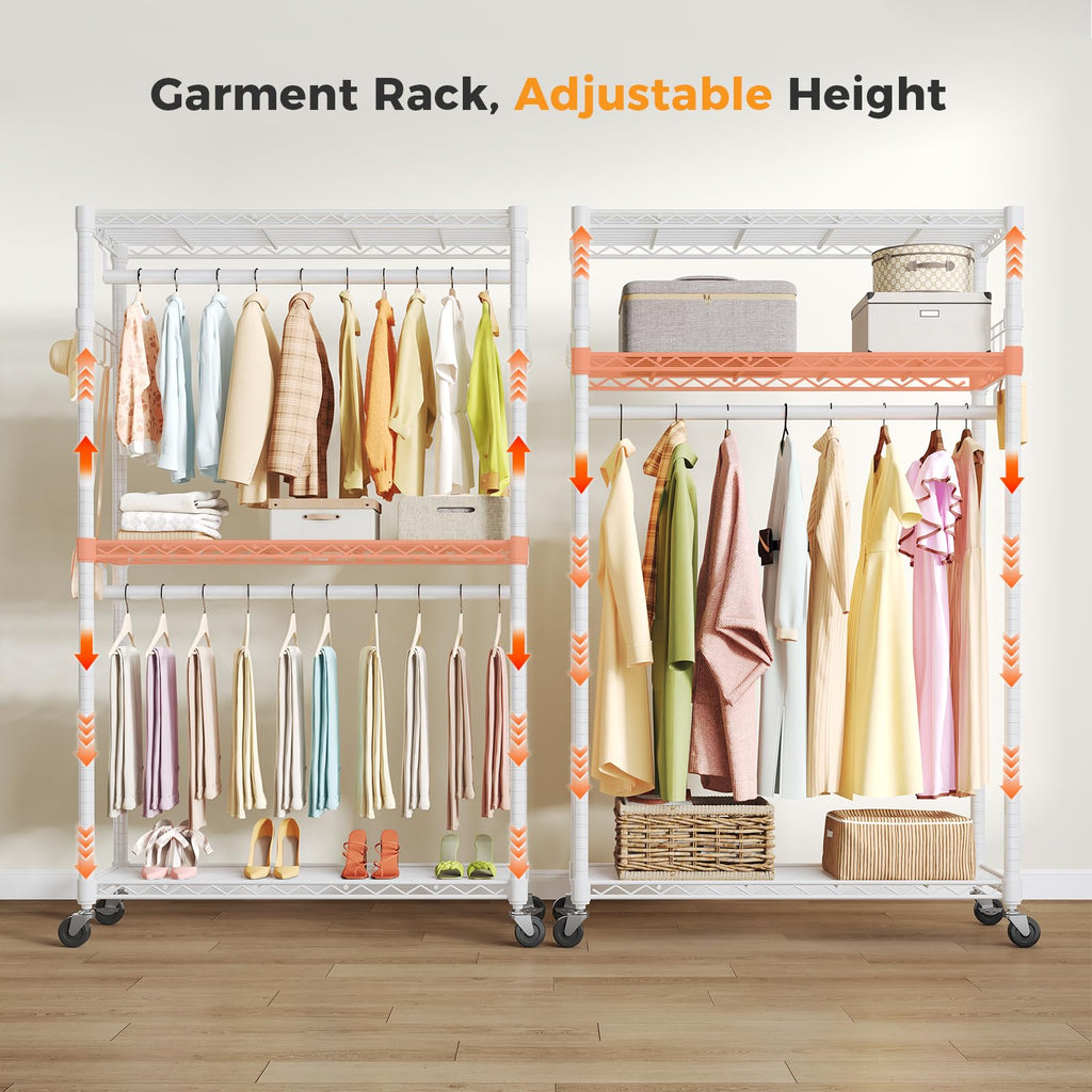 47'' Heavy Duty Garment Rack with Wheel, 3-Tier Clothing Rack
