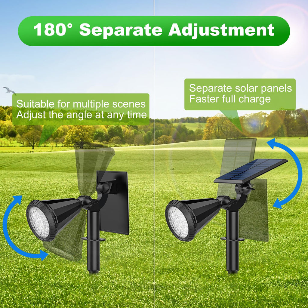 Solar Spot Lights Outdoor Waterproof 180° Adjustable Solar Powered Landscape Lights for Yard 4 Lighting Modes Solar