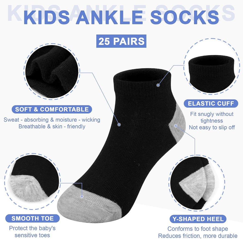 25 Pairs Kids Socks Toddler Ankle Low Cut Short Socks