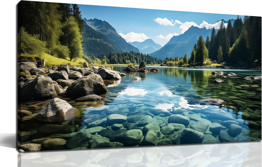 Landscape Wall Art , Mountain and Lake Wall-Decor , Natural Scenery Canvas Prints Pictures Office, Size Inches