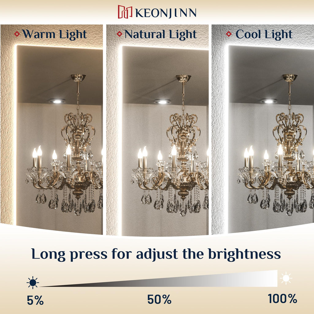 40" x 32" Backlit LED Mirror, Safe HD Tempered Glass
