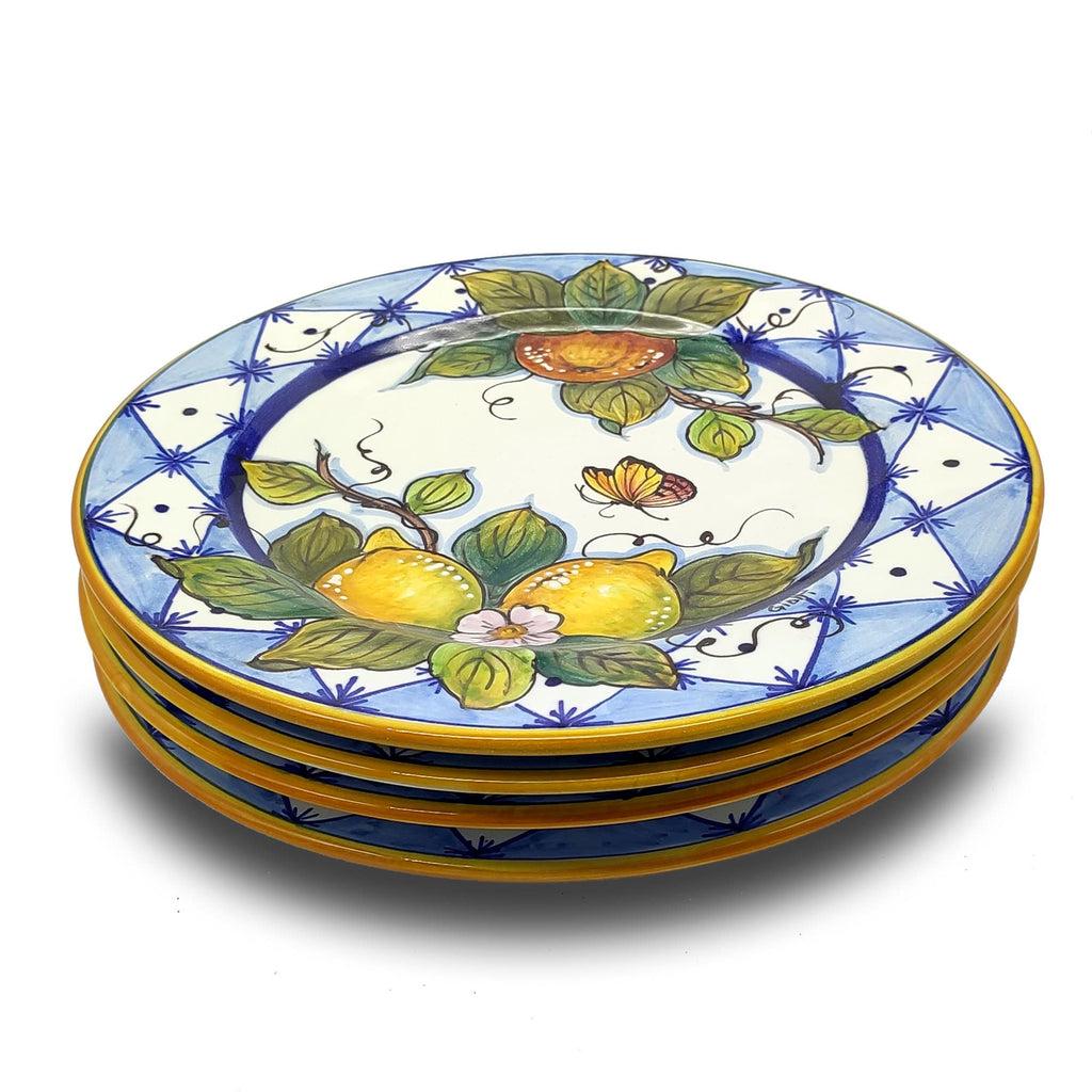 Hand-Painted Italian Ceramic Dinnerware Set - Service for 4 - Vibrant Ischia Lemon Design - Authentic Tuscan Pottery