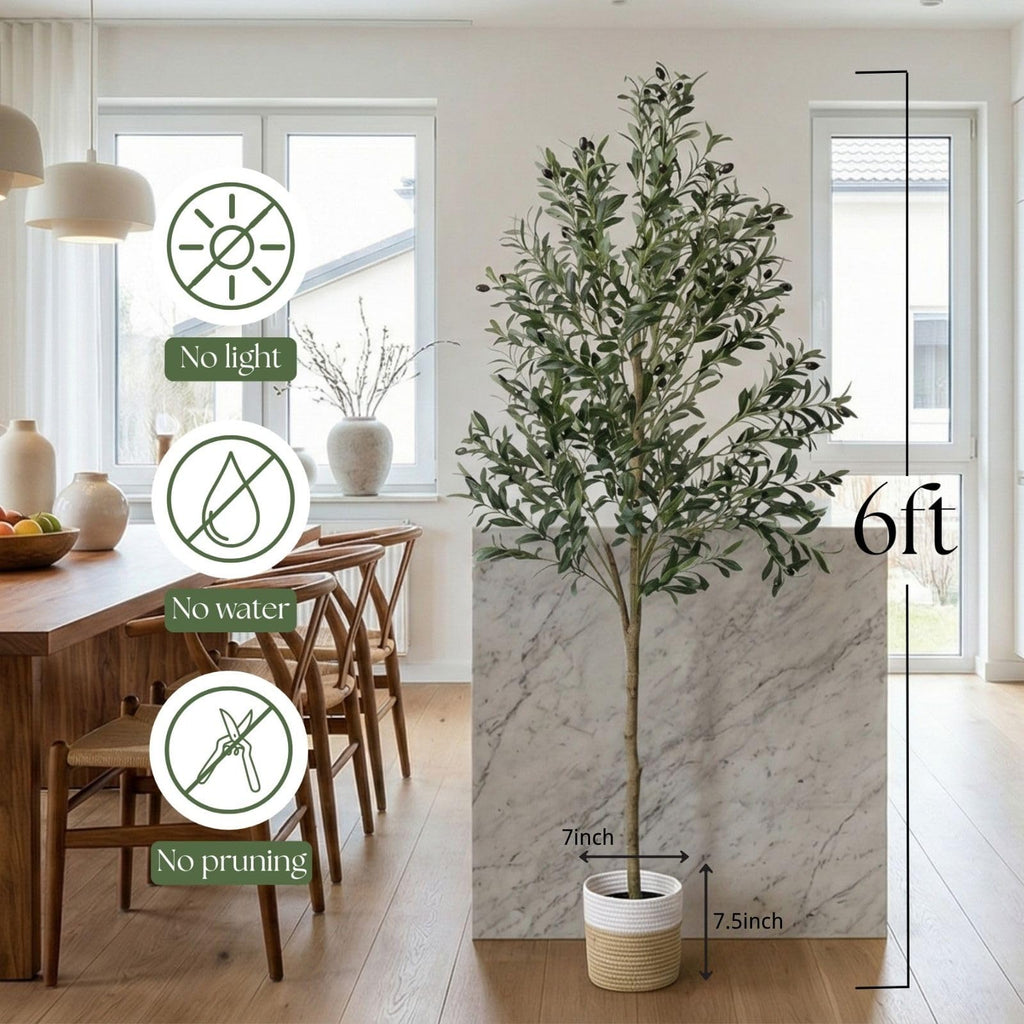 Artificial Olive Tree, 6ft Faux Tree with Woven Basket Decor
