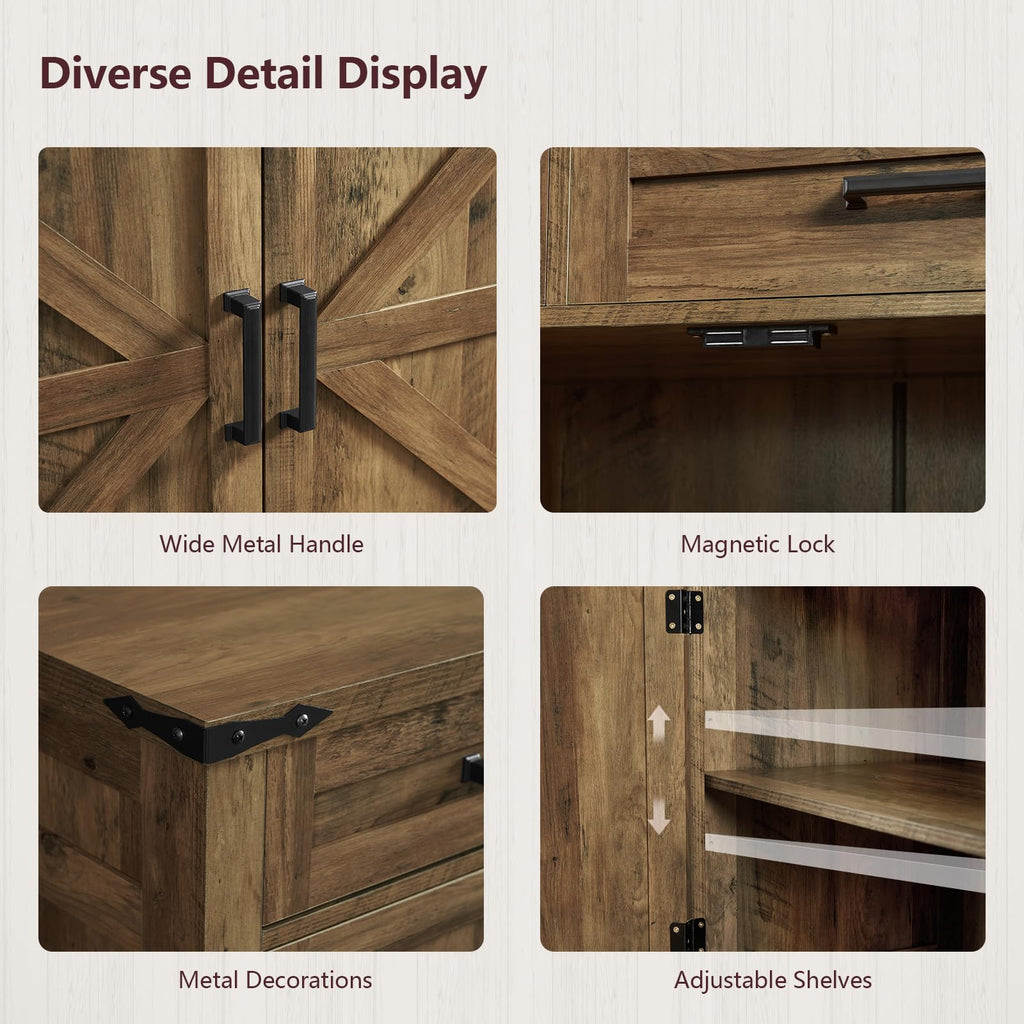 61" Large Buffet Cabinet with 4 Doors and 3 Drawers, Farmhouse Buffet Sideboard Cabinet with Storage, Coffee Bar Wine