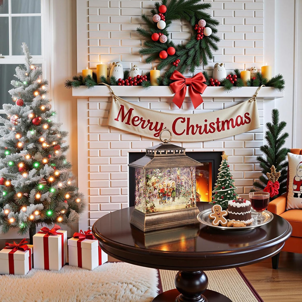 Christmas Snow Globe Lantern Water Glittering Lantern with 8 Songs & 6H Timer Romote Control Christmas Snow Globes
