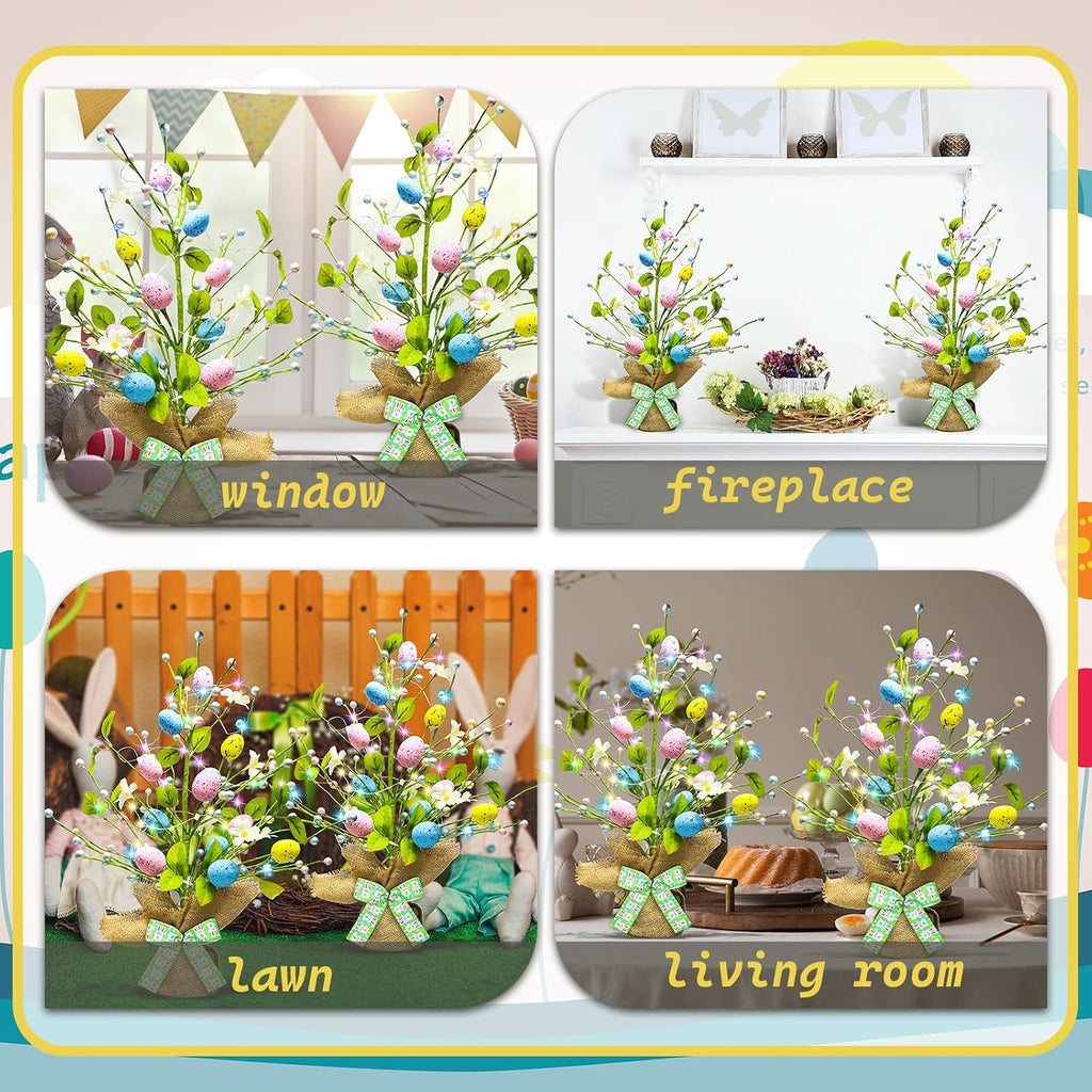 Lighted Easter Decorations 20'' Egg Tree for Tabletop Decor, Timer Egg Tree Ornaments, Easter Artificial Tree