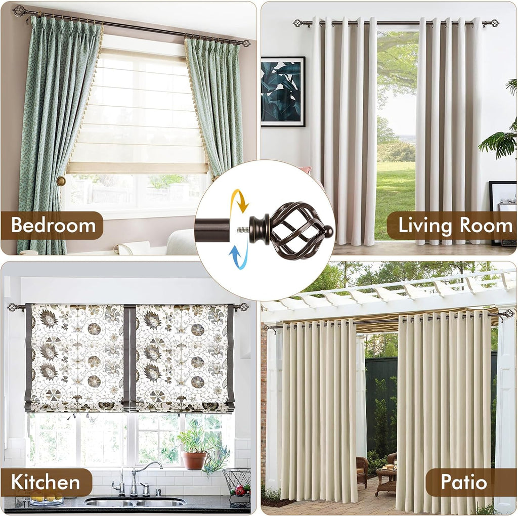 Bronze Curtain Rod 32 to 58 Inch(2.6-4.8ft), Adjustable Curtain Rods for Windows 28 to 48 Inch, 3/4 Inch Splicing