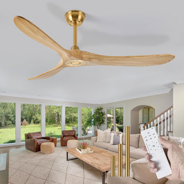 Inspired Maverick Style 60" wood ceiling fan, Brass Gold