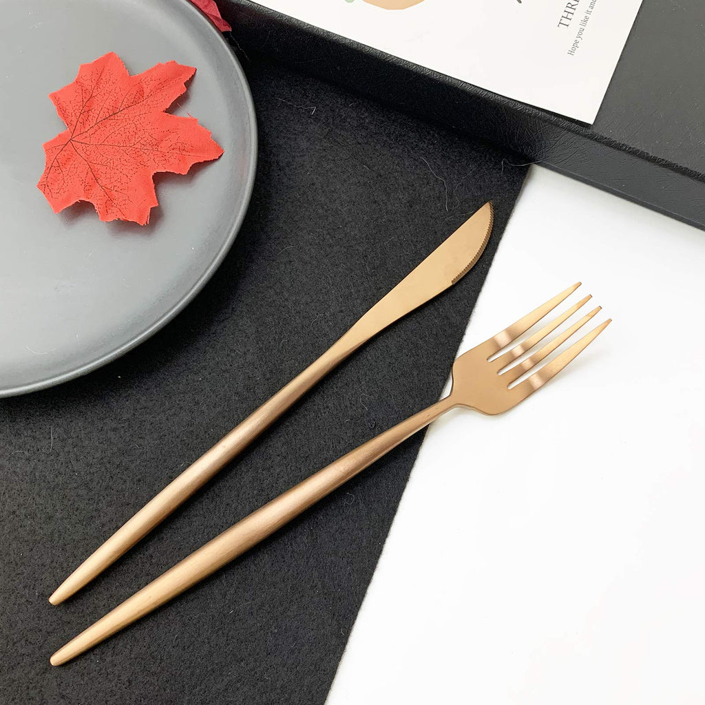18/10 Rose Gold Flatware Silverware Set 304 Stainless Steel Copper Flatware Cutlery Set| 24-Piece Adaline Royal