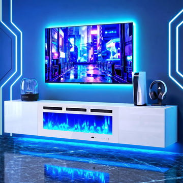 80" Floating TV Stand, Wall-Mounted Entertainment Center with 40" Electric Fireplace, Fits TVs Up to 90 Inches, Media