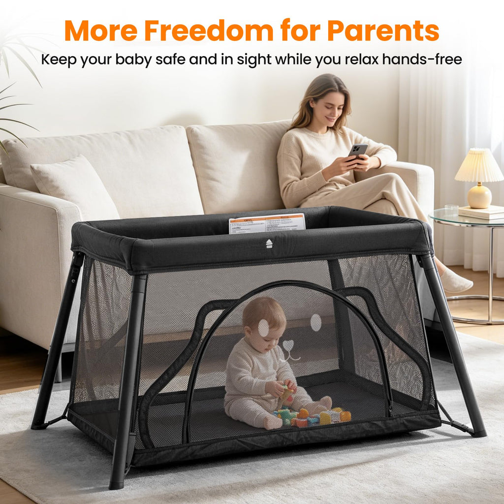 Travel Crib,Portable Baby Crib,Foldable Playpen,Play Yard (Black)