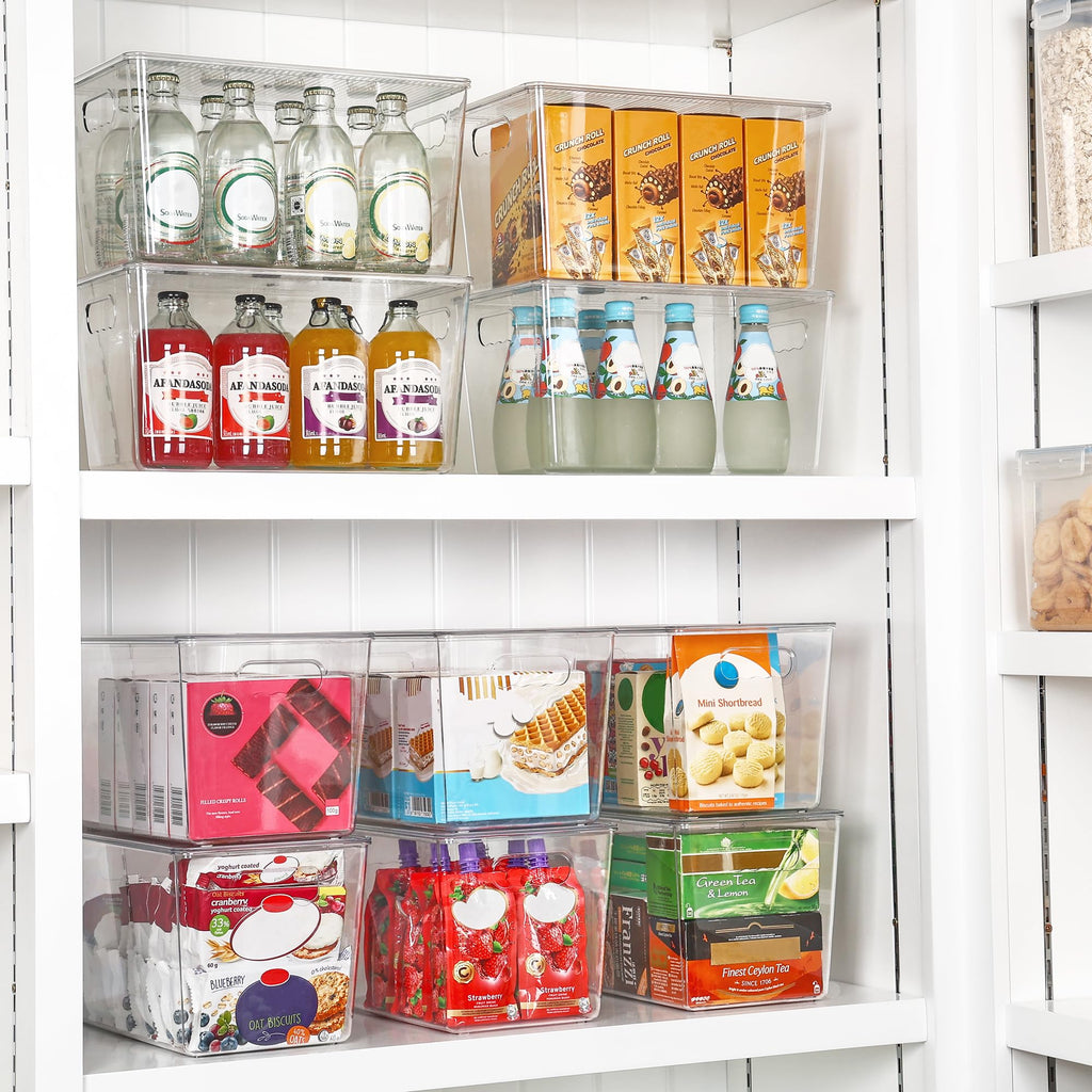 8 Pack Clear Stackable Storage Bins with Lids and Handles, XLarge