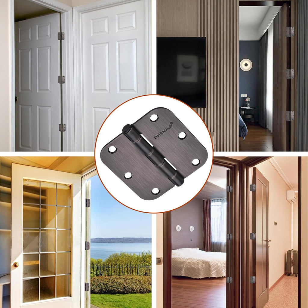 12 Pack Door Hinges, 3.5 x 3.5 Inch Oil Rubbed Bronze Hinges for Wood 5/8'' Radius Corners 3 1/2 Inch Interior Door