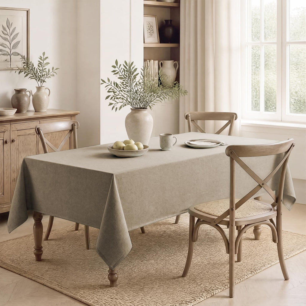 Rectangle Tablecloth Linen Textured Waterproof & Stain Resistant Table Cloth Wrinkle Free Decorative Fabric Farmhouse